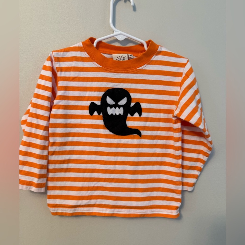 Luigi Kids Orange and White Striped Kids Shirt with Ghost Design